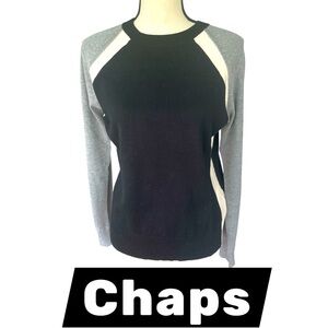 Chaps Womens Cottonblend Long Sleeve Black Gray‎ and Cream Sweater Size Medium
